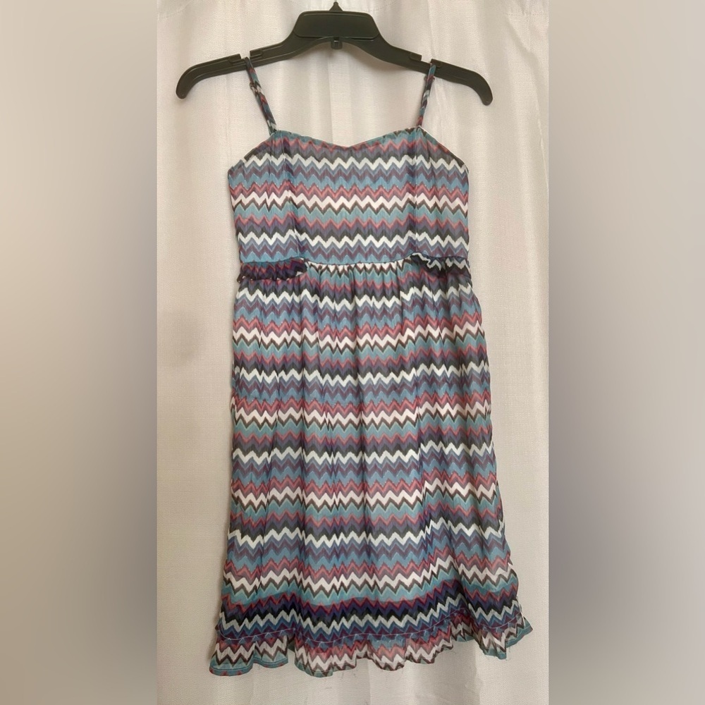 Roxy Girl Chevron Print Sundress Blue Pink Size Large